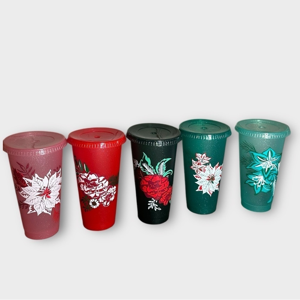 Starbucks Set of 5 Christmas 2022 Reusable Cold Cups. Holiday 24 oz cups